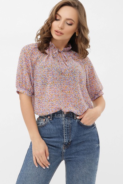 Блуза Ольви к/р 68540 цвет сиреневый-оранж.м.цветы
